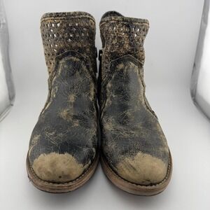 Circle G Corral Ankle Boots 8 Black Distressed Laser Cut Western Boho